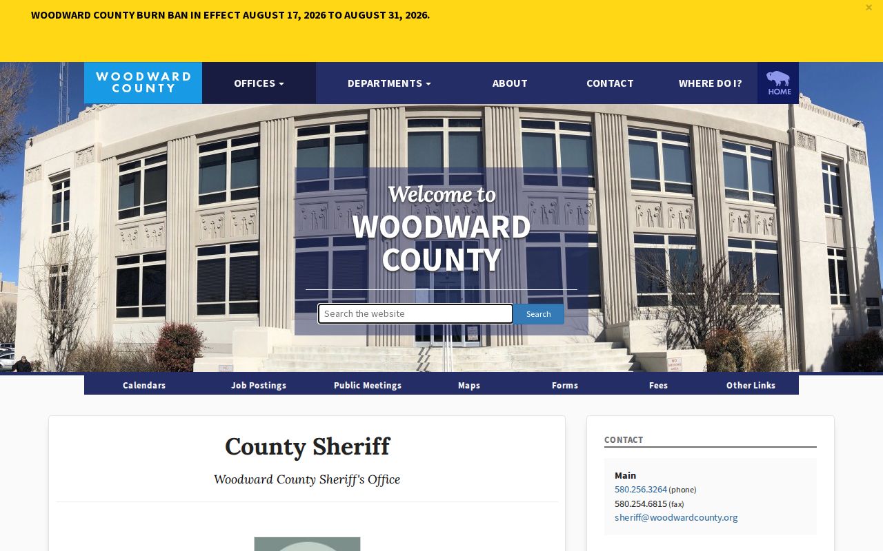 Woodward County Sheriff service page for Fort Supply booking records