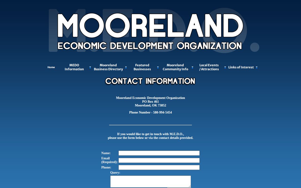 Mooreland Police contact page for Mooreland arrest records