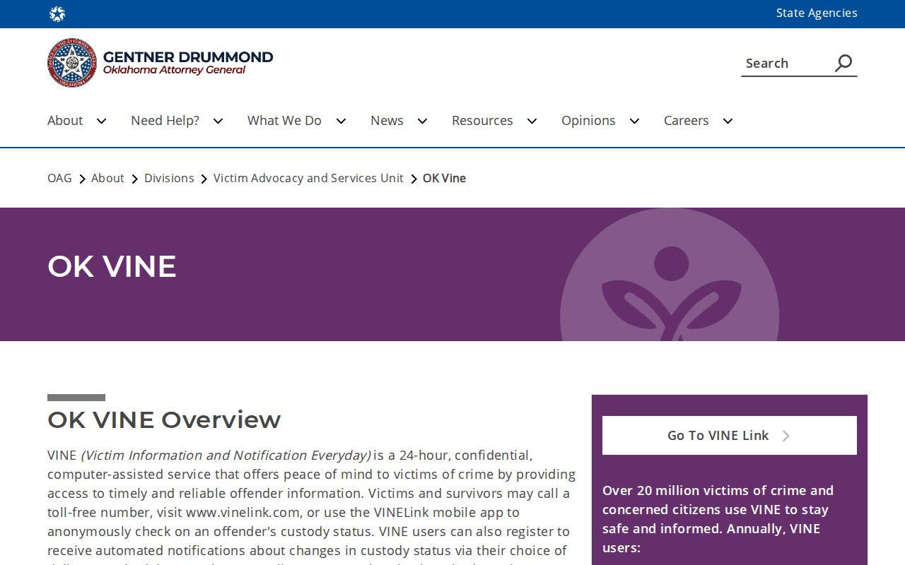 Woodward County custody-status record information through Oklahoma VINE