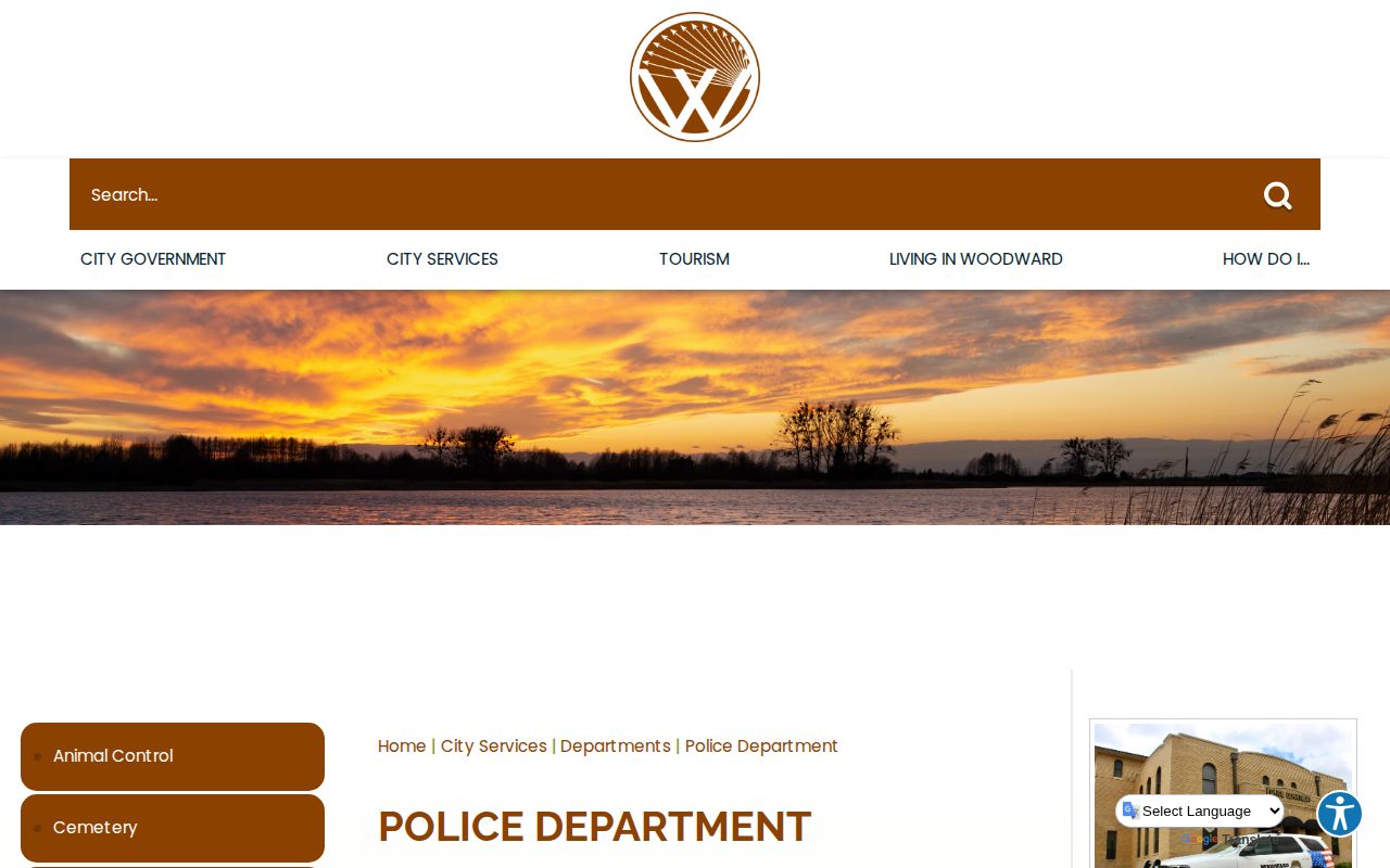 Woodward Police Department page for Woodward arrest record requests